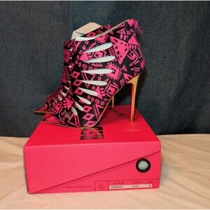 RedKiss Summerdance High Heels Size 9 Pink Black Caged Booties Stiletto Boxed